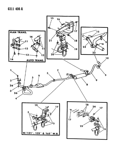 1986 Dodge W150 Exhaust Pipe Diagram for E0040491