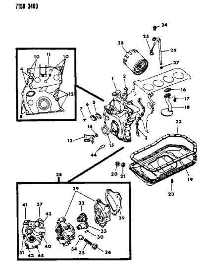 1987 Dodge Grand Caravan Oil Pan & Timing Belt Cover , Oil Pump & Oil Filter Diagram 1