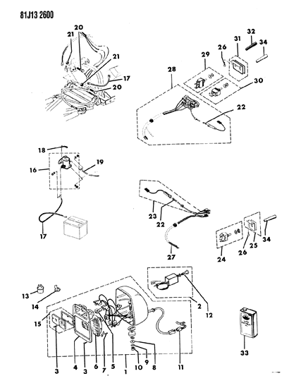 1985 Jeep J20 Snow Plow Operating Controls & Switches Diagram