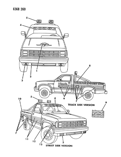 1987 Dodge Dakota Tape Stripes & Decals - Exterior View Diagram 1