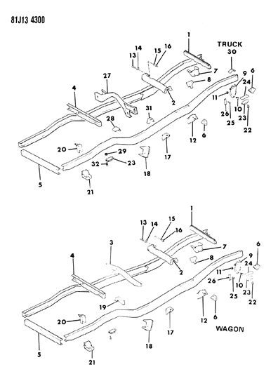 1985 Jeep J20 Frame & Components Diagram