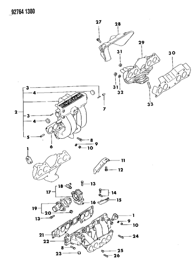 1992 Dodge Ram 50 Intake & Exhaust Manifold Diagram