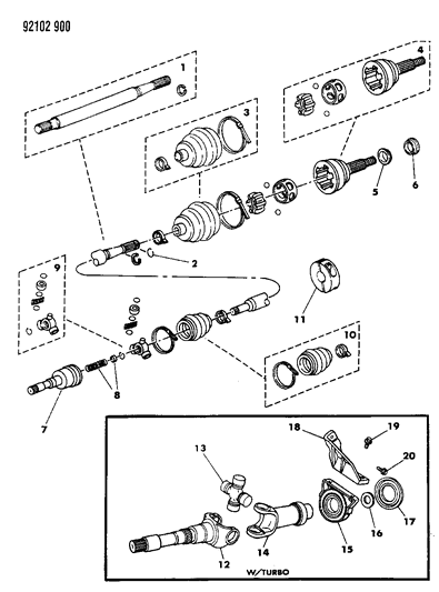 1992 Dodge Shadow Shaft - Front Drive Diagram
