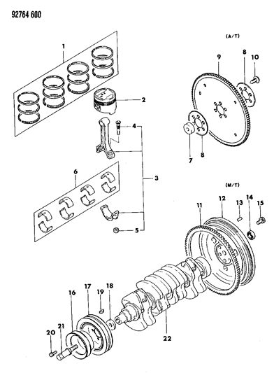 1992 Dodge Ram 50 Crankshaft & Pistons Diagram