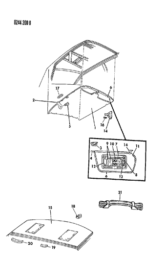 1988 Dodge Diplomat Headliner-Visor & Shelf Panel Diagram