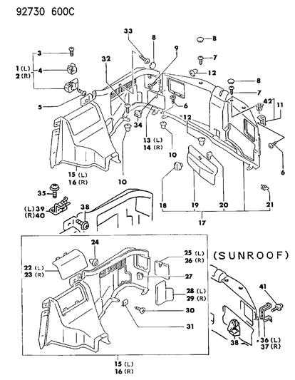 1994 Dodge Stealth Catch Rear Shelf Diagram for MB768358