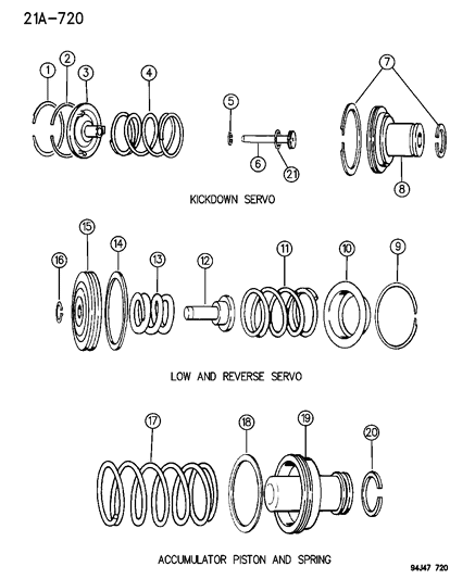 1994 Jeep Wrangler Servos - Accumulator Piston & Spring Diagram 1