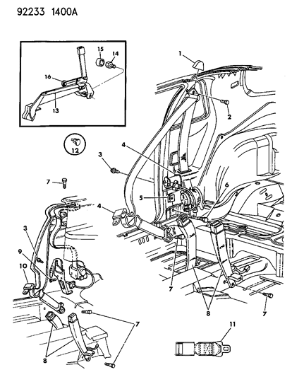 1992 Chrysler LeBaron Belt - Front Seat Diagram 1