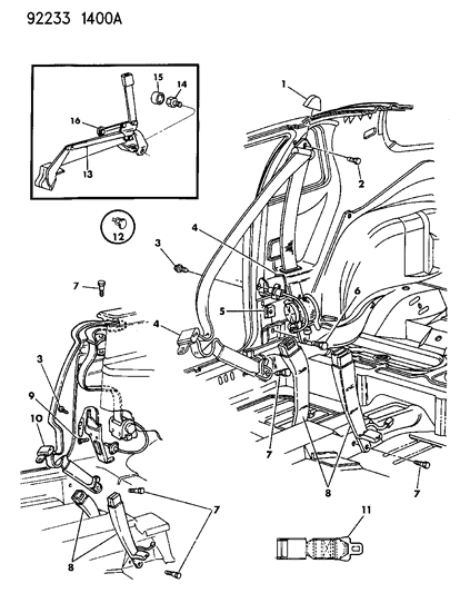 1992 Chrysler LeBaron GTC Belt - Front Seat Diagram 1