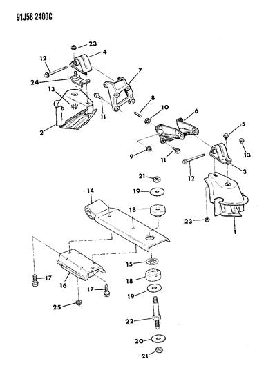 1991 Jeep Wrangler Cushion-Engine Support (2.5L) Diagram for 52017534