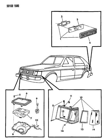 1990 Dodge Omni Lamps - Front Diagram