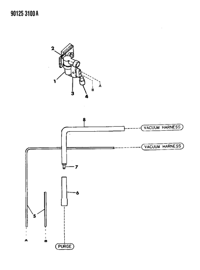 1990 Chrysler Town & Country Vapor Canister Hose Harness Diagram 2