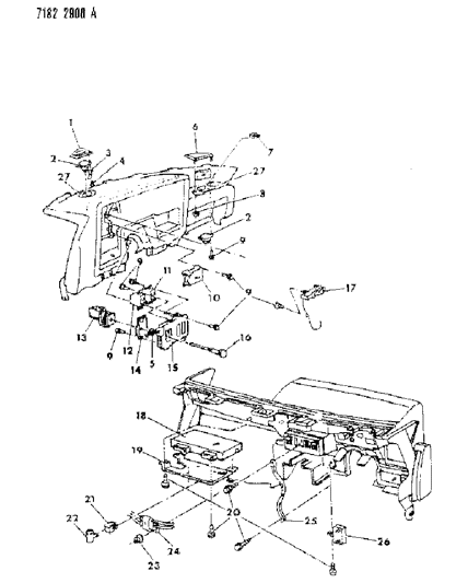 1987 Chrysler LeBaron Instrument Panel Switches, Speakers & Controls Diagram