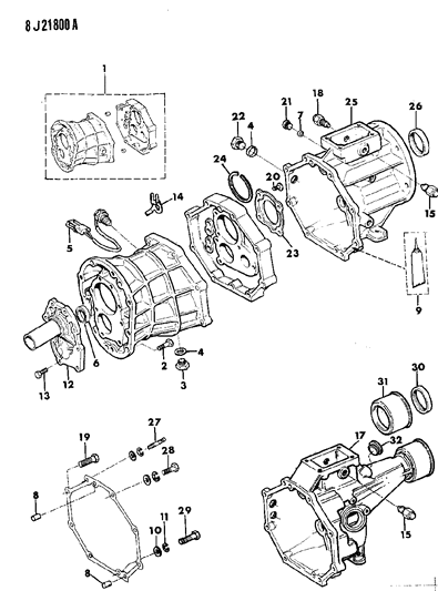 1988 Jeep Wagoneer Retainer Output Shaft Rear Bearing Diagram for 5252036