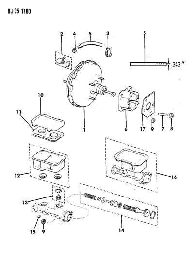 1989 Jeep Grand Wagoneer Booster & Master Cylinder Diagram