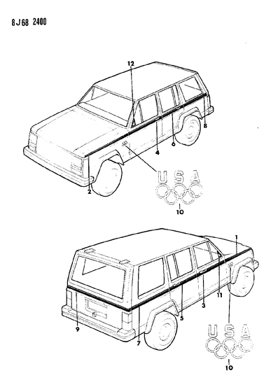 1988 Jeep Wagoneer Decals, Exterior Diagram 13