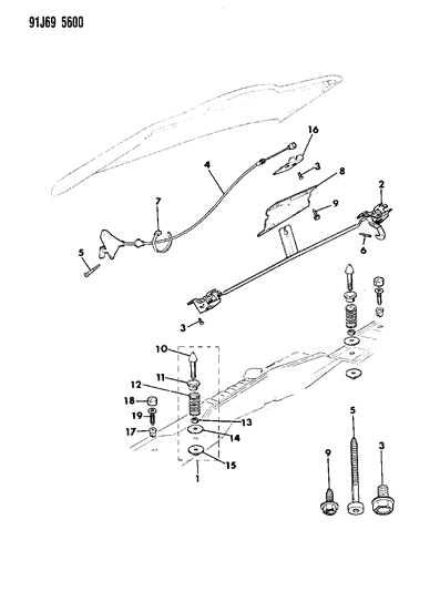 1991 Jeep Grand Wagoneer Lock And Release, Hood Diagram