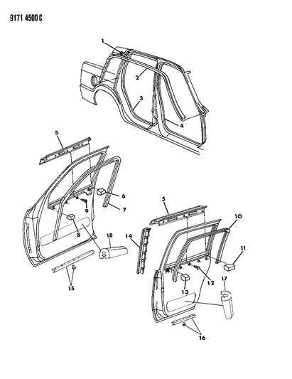 1989 Chrysler New Yorker Assembly-Rear Door Glass Diagram for D722GR8