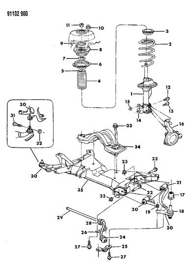 1991 Dodge Caravan Suspension - Front Diagram