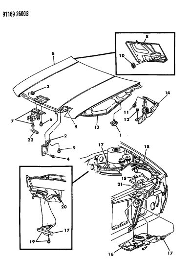 1991 Chrysler LeBaron Sedan Hood & Hood Release Diagram