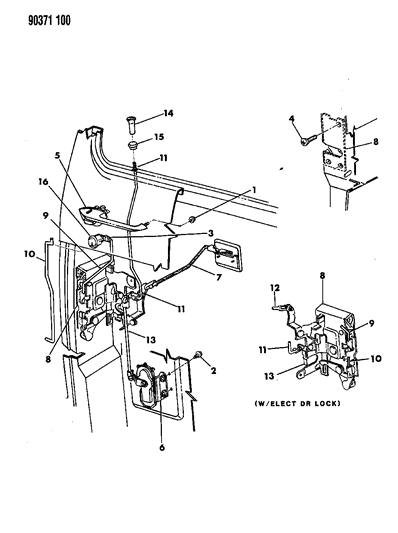 1993 Dodge Ram Van Door, Front Exterior Handle & Latch Diagram