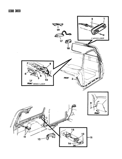 1988 Dodge W250 Lamps & Wiring - Cargo - Dome - Courtesy Diagram