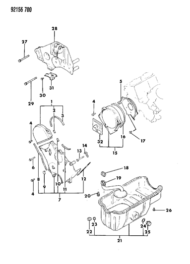 1992 Chrysler Imperial Oil Pan & Timing Belt Cover Diagram