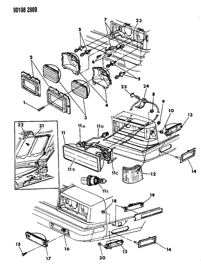 1990 Dodge Dynasty Lamps - Front Diagram