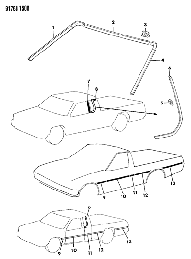 1991 Dodge Ram 50 Mouldings Diagram