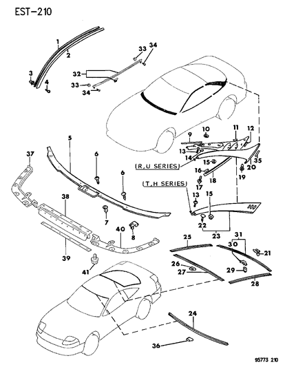 1996 Dodge Stealth Clip Windshield Molding Diagram for MR108975