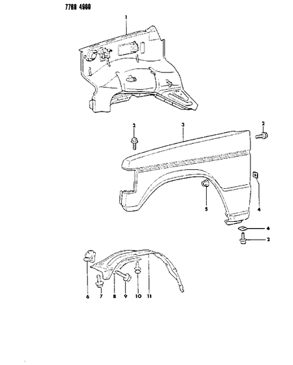 1987 Dodge Raider Fender & Shield Diagram