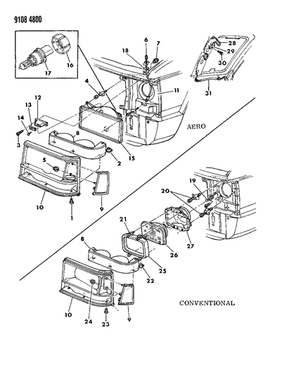 1989 Dodge Grand Caravan Head Lamp Bezel Park P T/SIG Diagram for 4399885