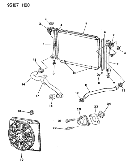 1993 Dodge Spirit Radiator & Related Parts Diagram 1