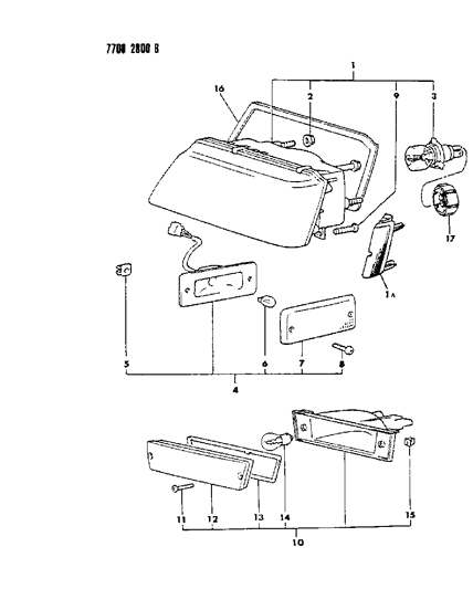 1987 Dodge Colt HEADLAMP Pkg Right Diagram for MB527542