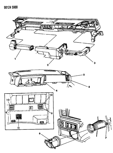 1990 Chrysler Town & Country Air Distribution Ducts, Outlets, Louver Diagram
