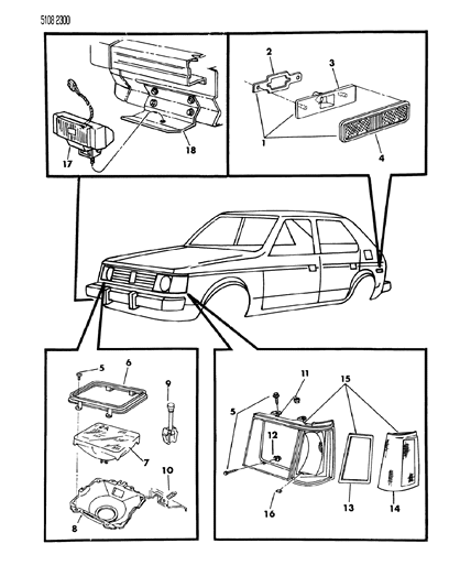 1985 Dodge Omni Lamps - Front Diagram 2