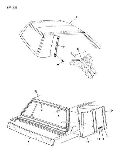 1985 Dodge Aries Cover, Roof - Exterior View Diagram 2