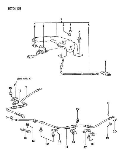 1990 Dodge Colt Controls, Parking Brake Diagram