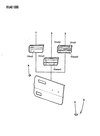 1991 Jeep Cherokee Panels - Door Trim Diagram 1