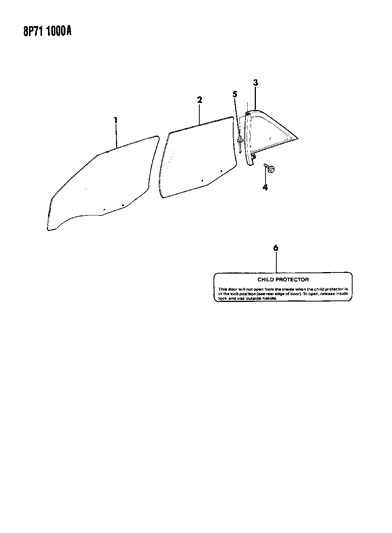 1992 Dodge Monaco Glass, Door Front & Rear Diagram