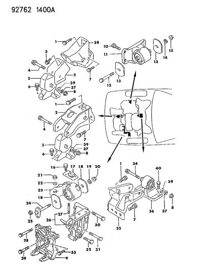 1992 Dodge Stealth Bracket Engine Front Mounting Diagram for MB581692