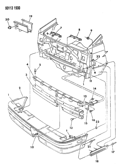 1990 Dodge Daytona Fascia, Rear Bumper (Paint Assembly Required) Diagram for 4451375
