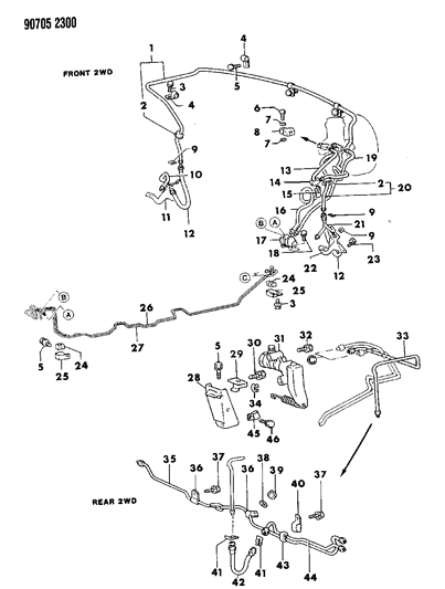 1990 Dodge Ram 50 Lines & Hoses Diagram 2