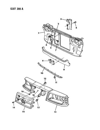 1986 Dodge 600 Sedan Grille & Related Parts Diagram