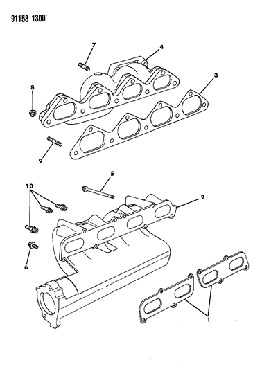 1991 Dodge Shadow Manifolds - Intake & Exhaust Diagram 1