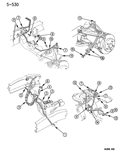 1995 Dodge Dakota Lines & Hoses - All Wheel Anti Lock Brakes Diagram