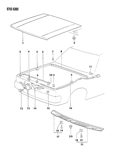 1989 Dodge Ram 50 Hood & Hood Release Diagram