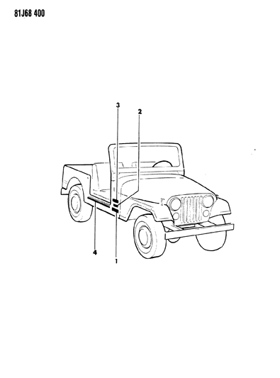 1985 Jeep Wrangler Decals, Exterior Diagram 2