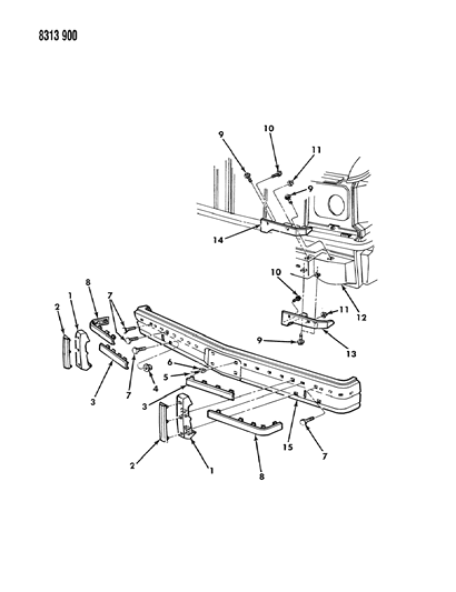 1989 Dodge Ram Wagon Bracket Front Bumper Mounting Upper Diagram for 4249833