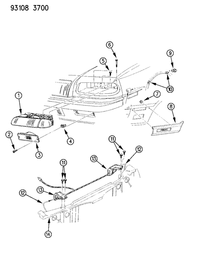 1993 Chrysler LeBaron Lamps - Front Diagram